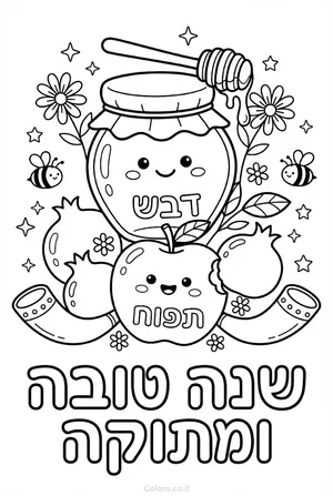 דף צביעה תפוח בדבש ראש השנה
