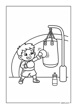 דף צביעה מתאגרף מול שק איגרוף