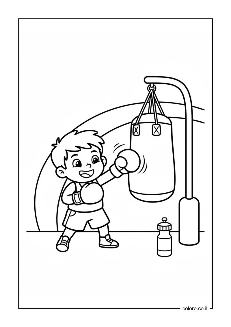 דף צביעה מתאגרף מול שק איגרוף להדפסה