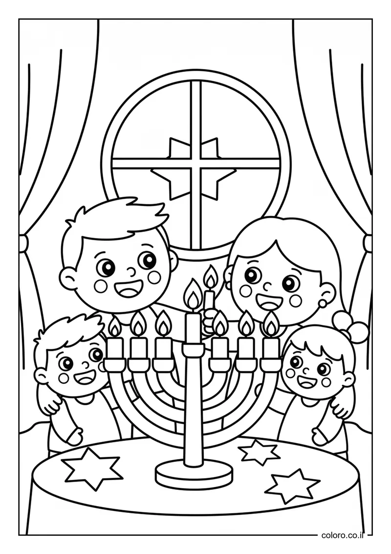 דף צביעה הדלקת נרות משפחתית להדפסה