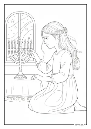 דף צביעה ילדה מדליקה נרות לשבת