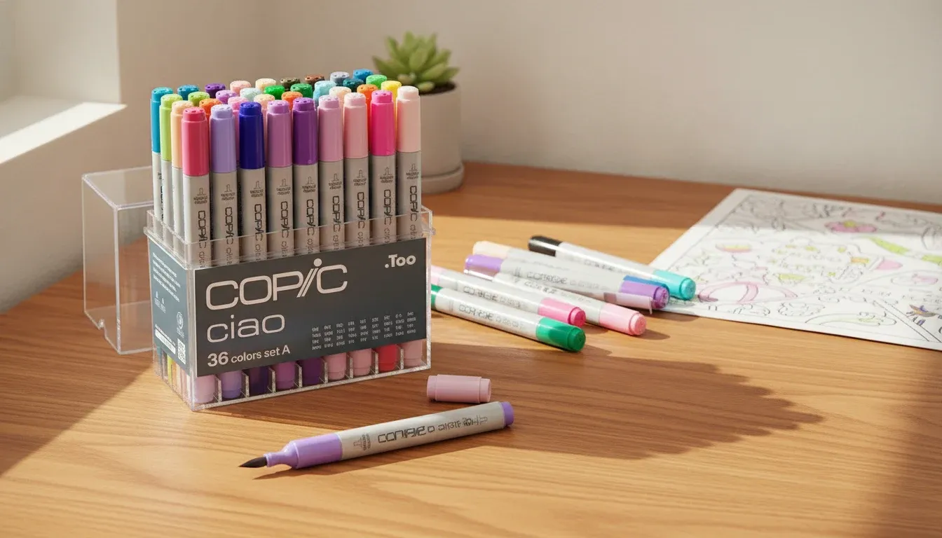 Copic Ciao סט 36 צבעים על שולחן העבודה