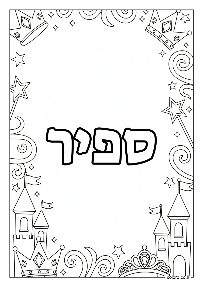 דף צביעה עם השם ספיר להדפסה