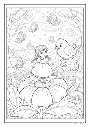 דף צביעה אצבעונית - פרח ופרפרים