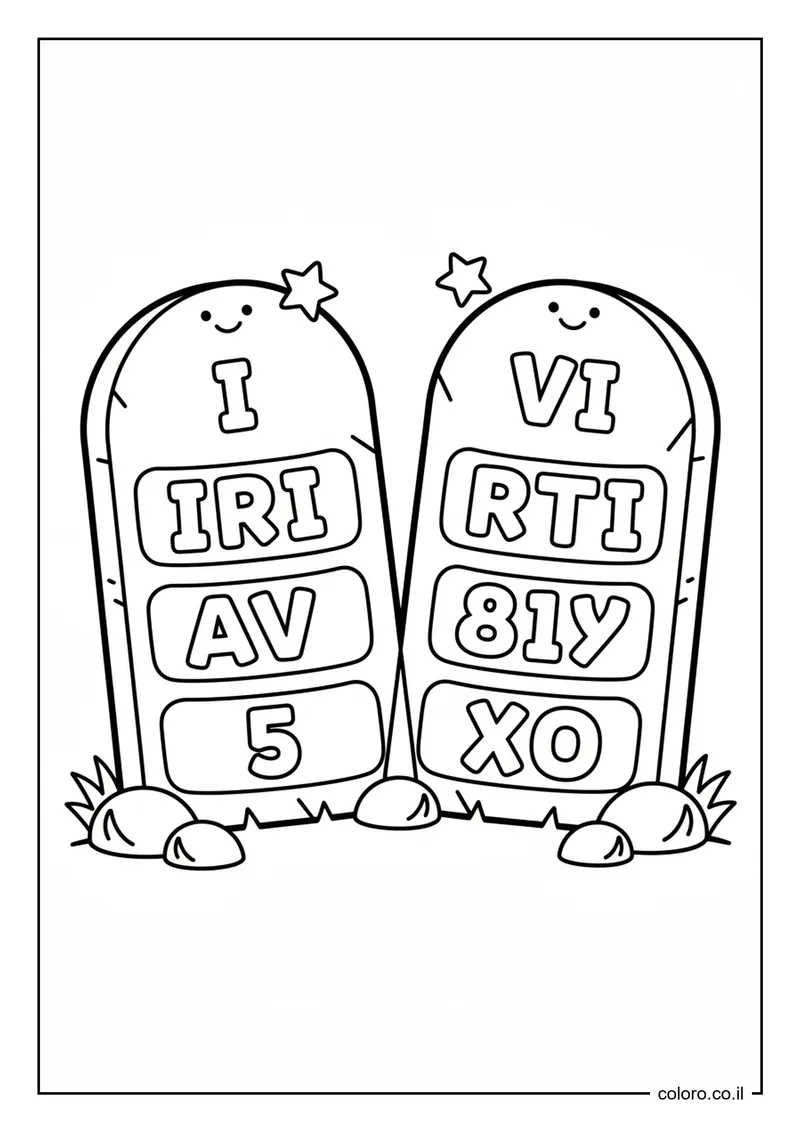 דף צביעה שני לוחות הברית לשבועות להדפסה
